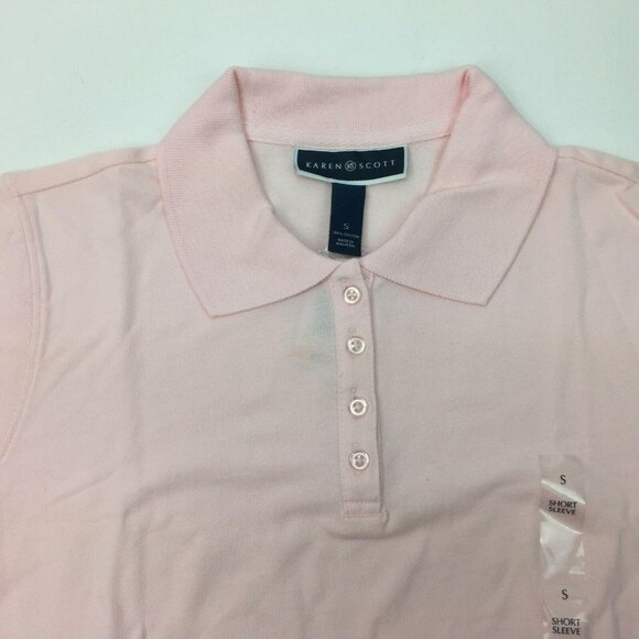 Macys Karen Scott Woman's Pink Blush Polo Short Sleeve Top T-Shirt Size Small - Picture 2 of 9